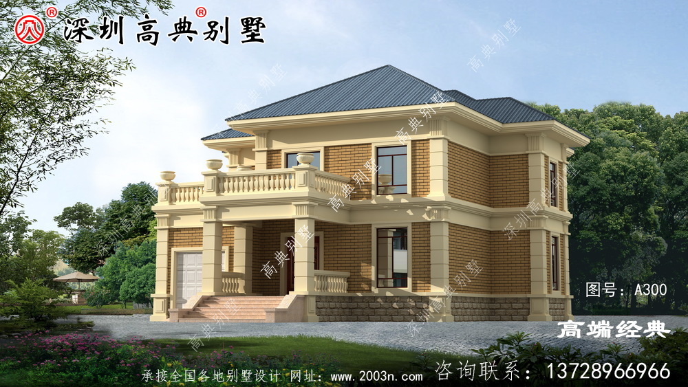 二層小洋樓戶型方案圖，復式中空客廳