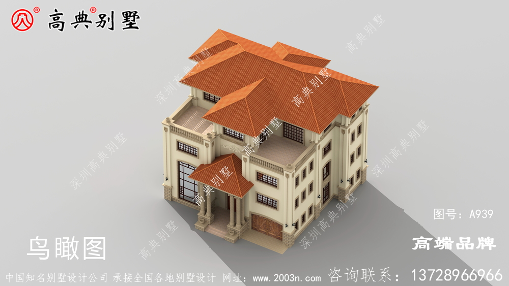 簡(jiǎn)歐四層大戶型別墅外觀圖，構(gòu)件非常精美
