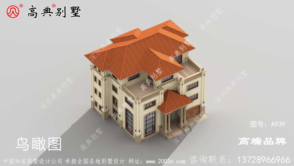 簡(jiǎn)歐四層大戶型別墅外觀圖，構(gòu)件非常精美